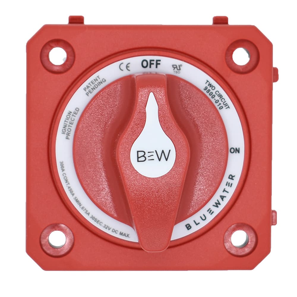 Bluewater On/Off Dual Circuit Battery Switch 9800-010-10 Panel Mount Red