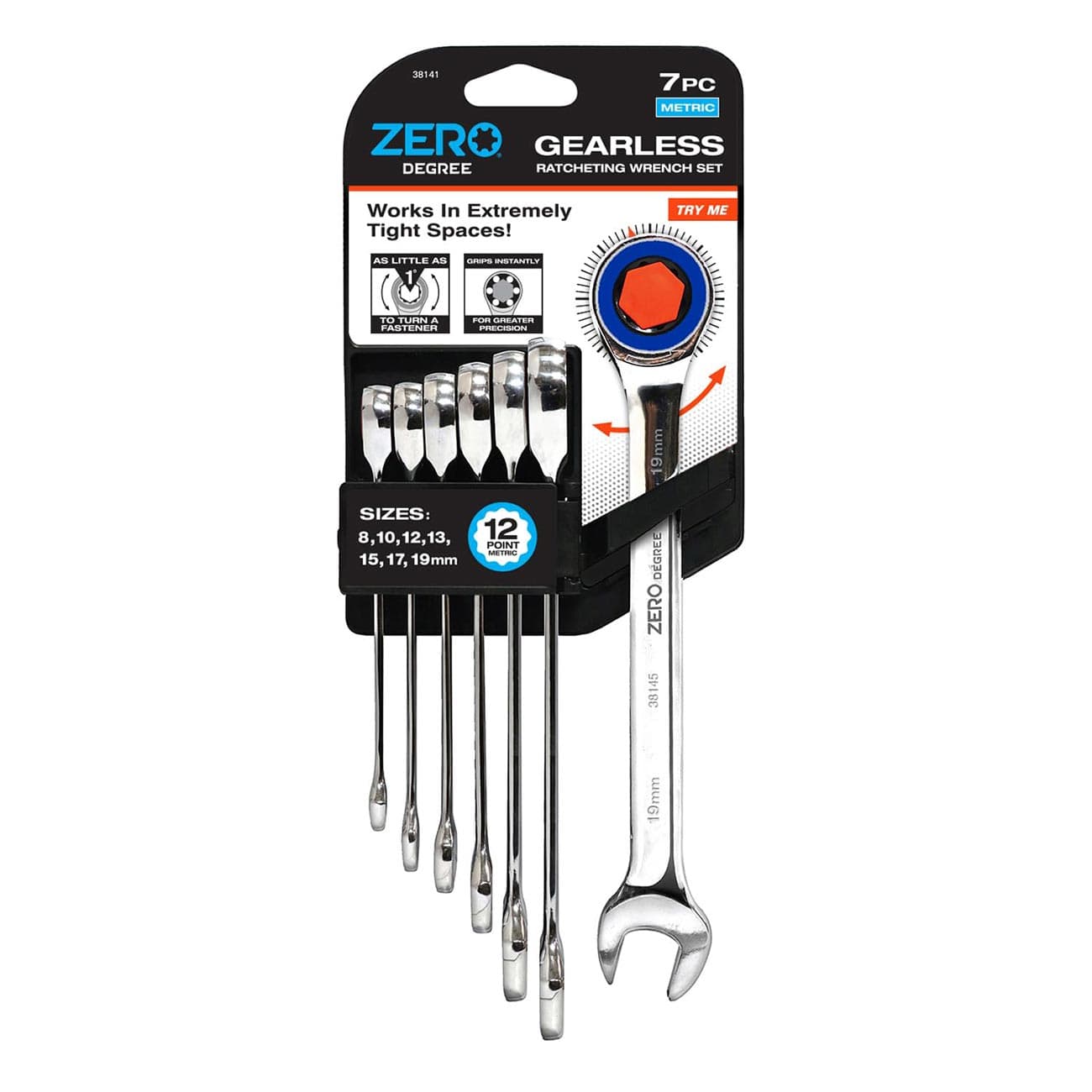 Zero Degree Metric Gearless Ratchet Wrench Set 38141 7-Piece